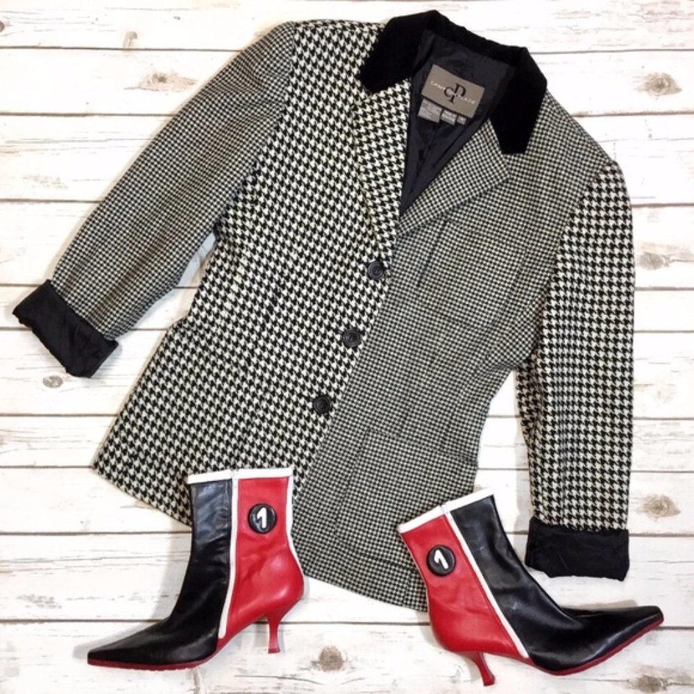Vintage Preppy Houndstooth Black and White Jacket